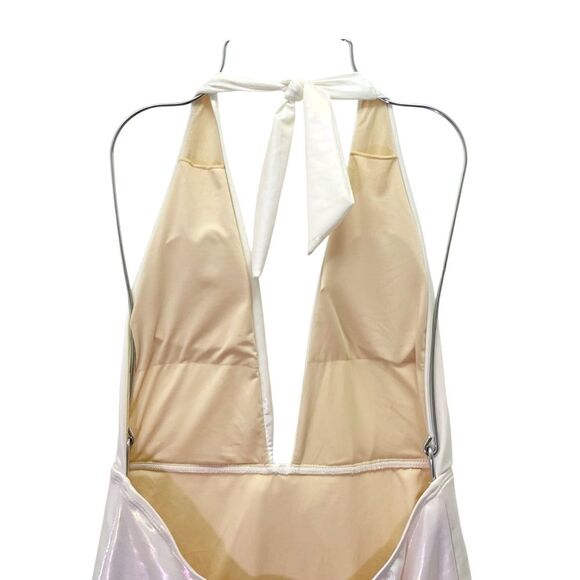 NWT Beach Joy White Metallic Plunge One Piece Swimsuit Size Medium Bridal Bow - Picture 6 of 16